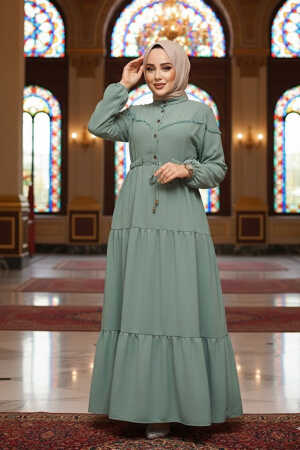 Modest Almond Green Eid Dress 10334CY 