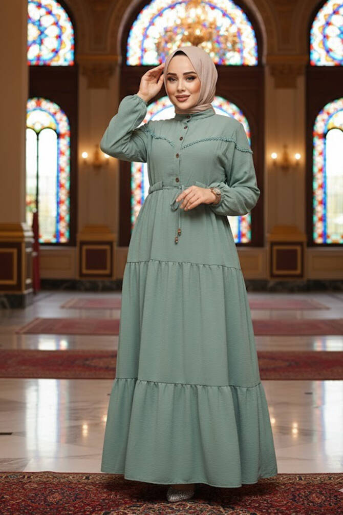 Modest Almond Green Eid Dress 10334CY - 1
