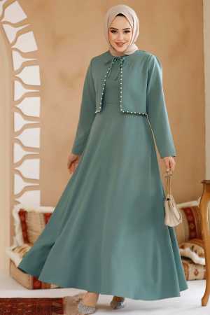 Modest Almond Green Eid Dress 61462CY - 1