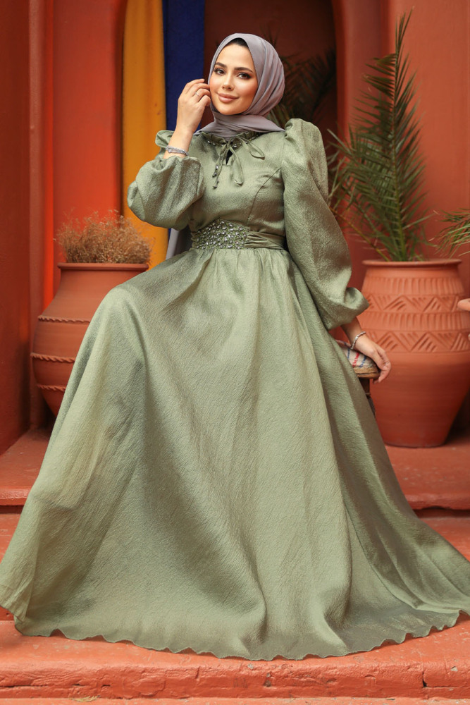 Modest Almond Green Evening Gown 45581CY - 2