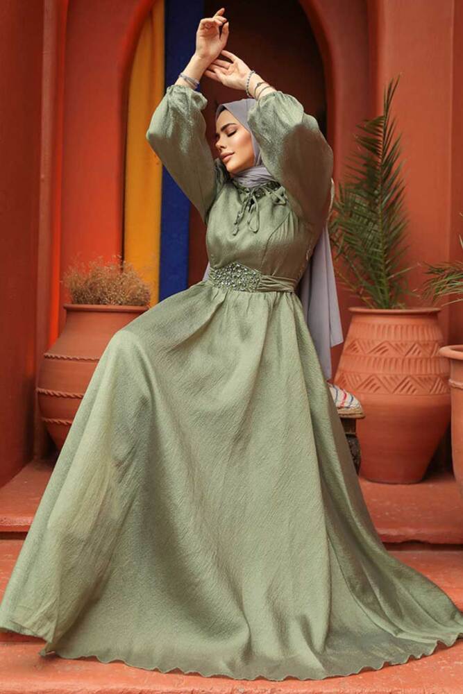 Modest Almond Green Evening Gown 45581CY - 3