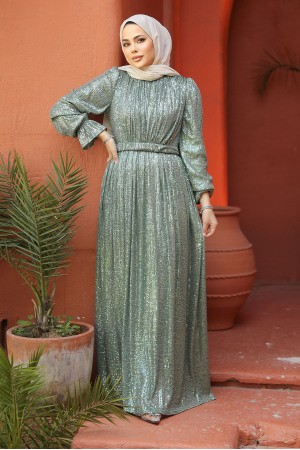 Modest Almond Green Evening Gown With Long Sleeve 44961CY - 1