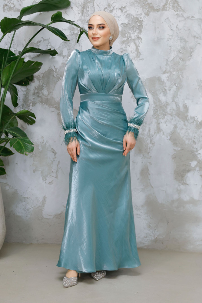 Modest Almond Green Evening Long Dress 50481CY - 1