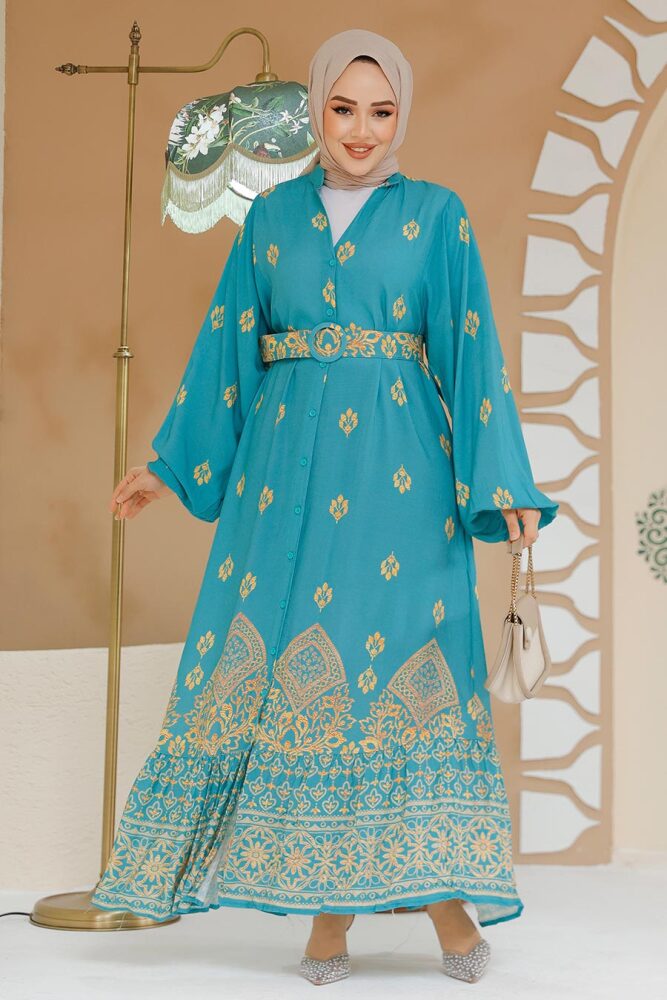 Modest Almond Green Floral Dress 517074CY - 2