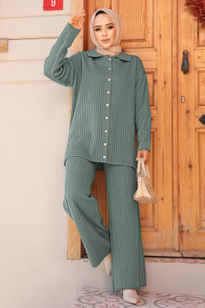 Modest Almond Green Knitwear Dual Suit 10239CY - 1