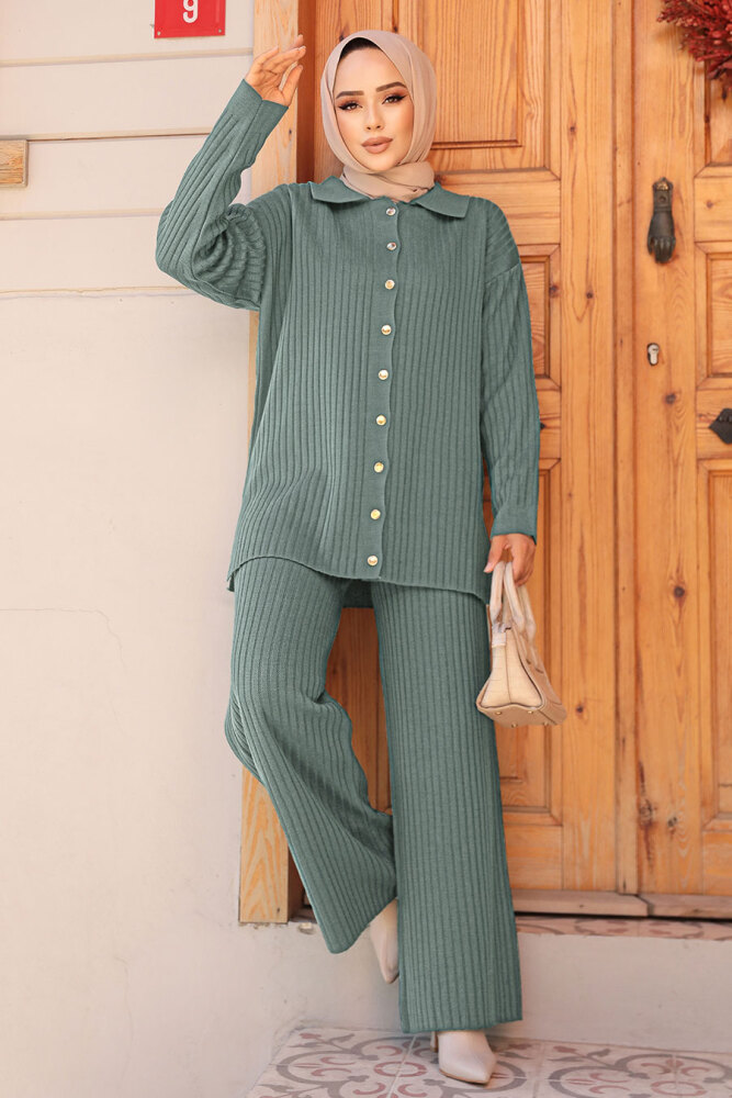 Modest Almond Green Knitwear Dual Suit 10239CY - 1