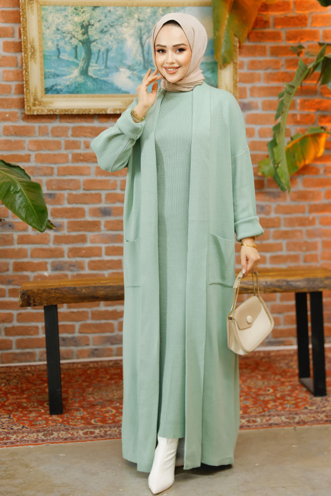 Modest Almond Green Knitwear Dual Suit 50049CY - 2