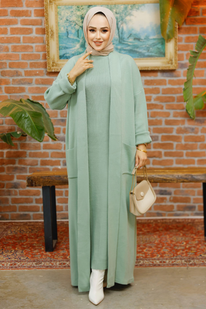 Modest Almond Green Knitwear Dual Suit 50049CY - 1