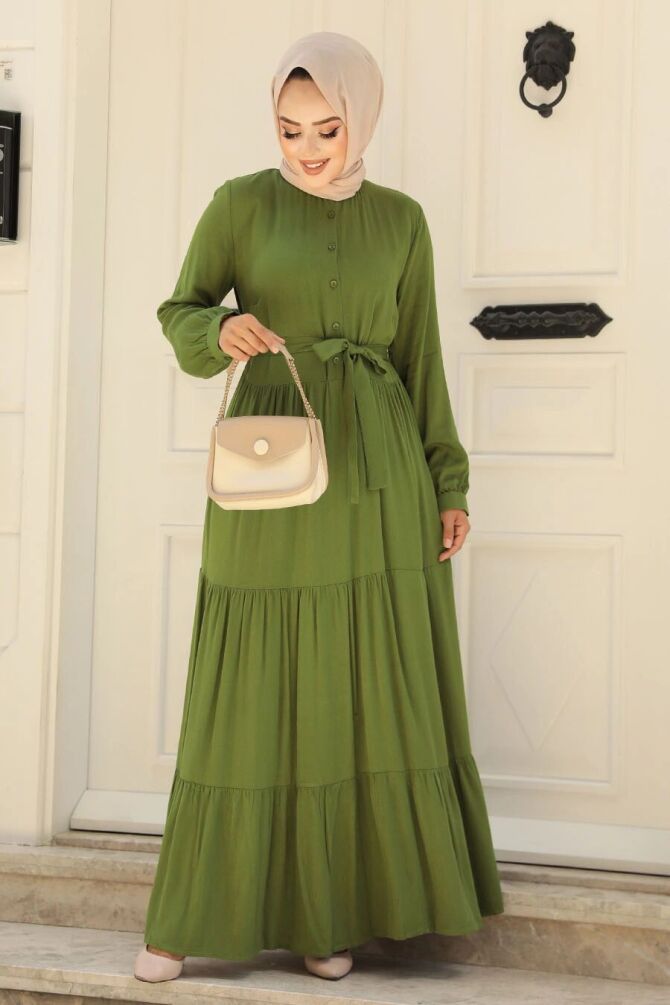 Modest Almond Green Long Dress 22042CY - 1