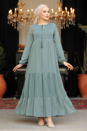 Modest Almond Green Long Sleeve Dress 22051CY - 1