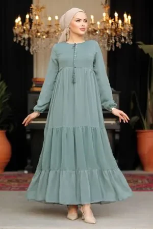 Modest Almond Green Long Sleeve Dress 22051CY - 1