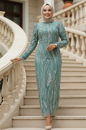 Modest Almond Green Long Sleeve Evening Dress 52053CY - 1