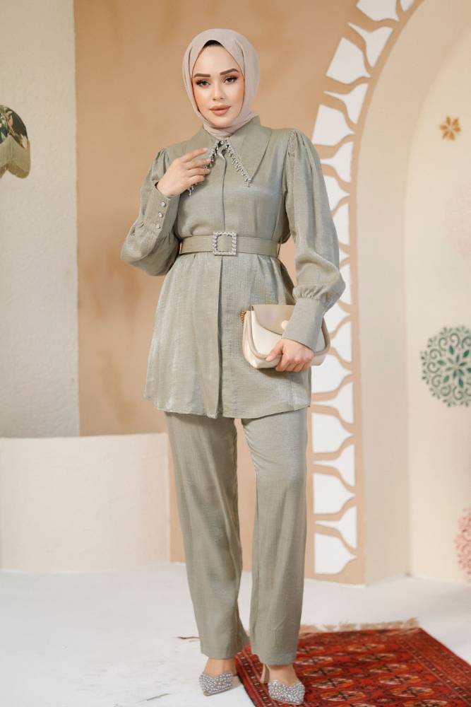 Modest Almond Green Plus Size Dual Suit 2846CY - 2