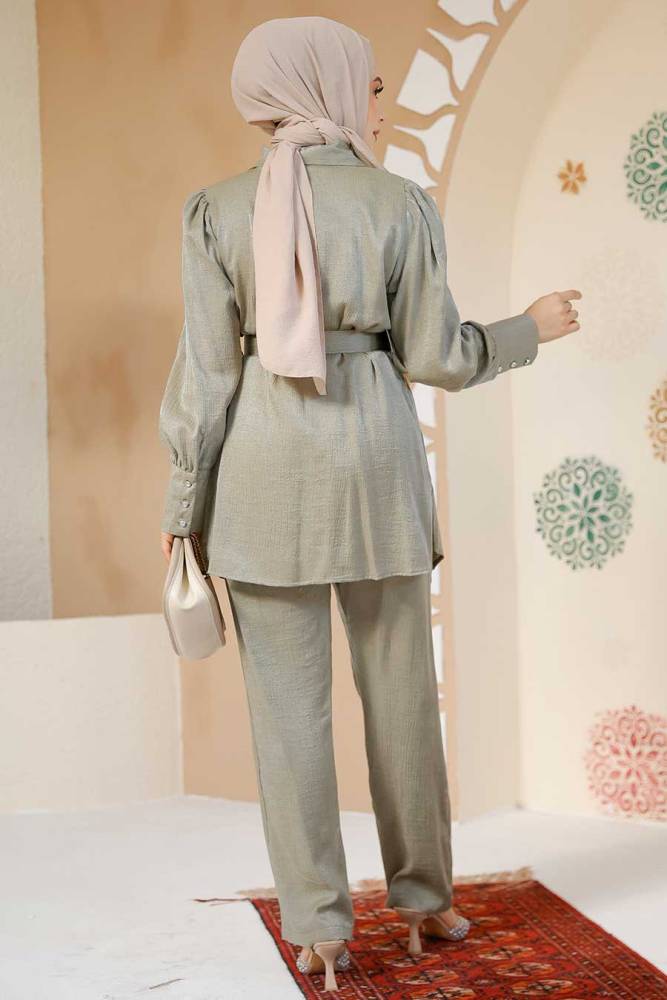 Modest Almond Green Plus Size Dual Suit 2846CY - 3