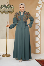 Modest Almond Green Plus Size Dubai Abaya 25402CY - 1