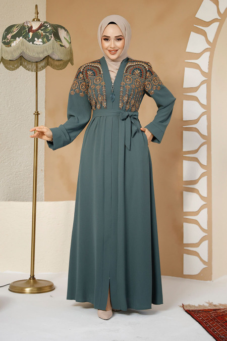 Modest Almond Green Plus Size Dubai Abaya 25402CY - 1