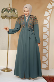 Modest Almond Green Plus Size Dubai Abaya 25402CY - 2