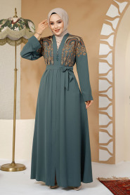 Modest Almond Green Plus Size Dubai Abaya 25402CY - 3