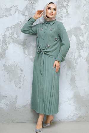 Modest Almond Green Skirted Dual Suit 60062CY - 2