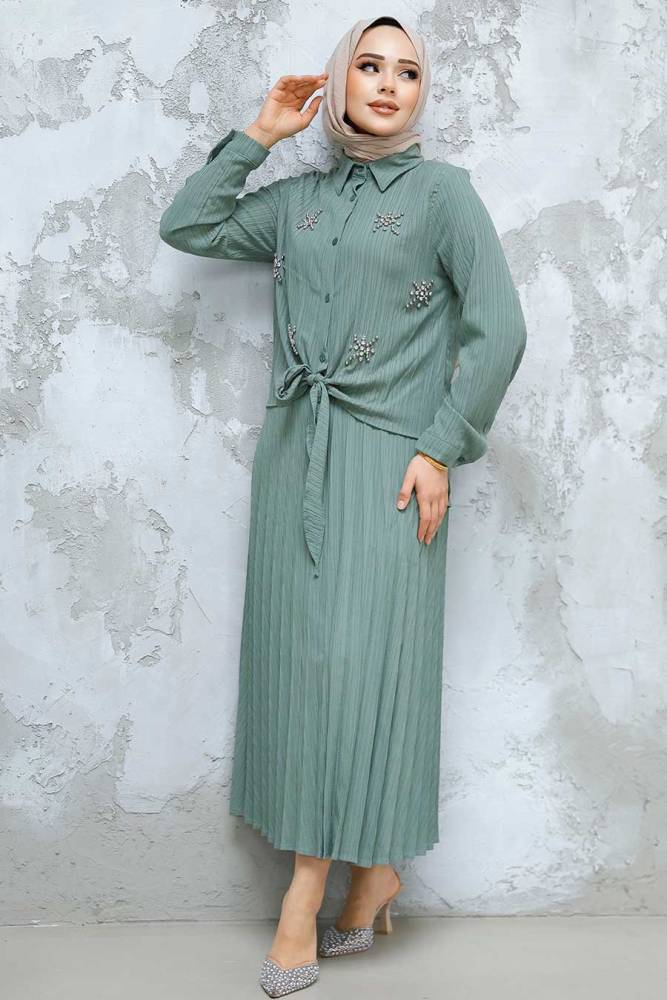 Modest Almond Green Skirted Dual Suit 60062CY - 2