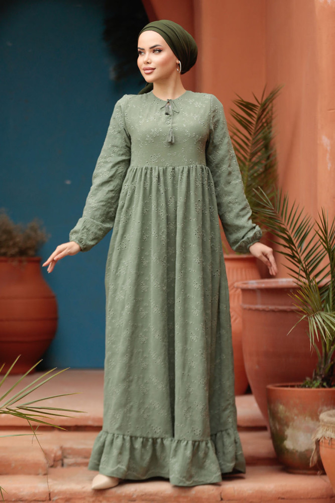 Modest Almond Green Summer Dress 23201CY - 5