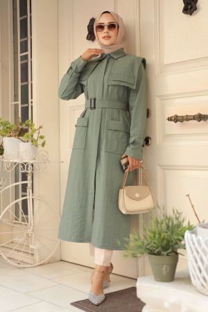 Modest Almond Green Trench Coat 19023CY - 1