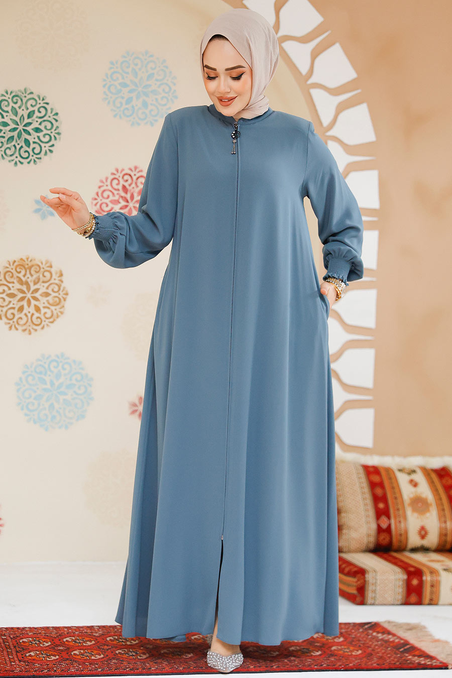 Modest Almond Green Turkish Abaya 45287CY - 2