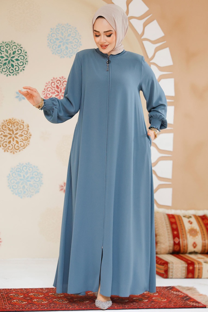Modest Almond Green Turkish Abaya 45287CY - 2