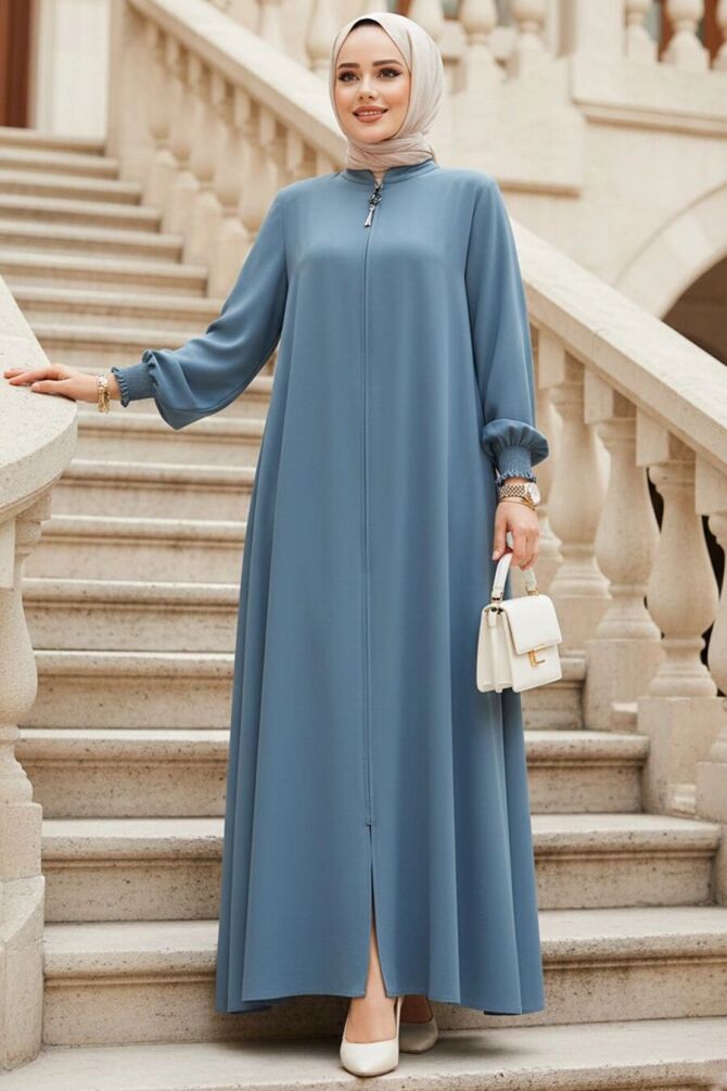 Modest Almond Green Turkish Abaya 45287CY - 1