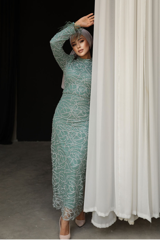 Modest Almond Green Wedding Dress 52056CY - 2