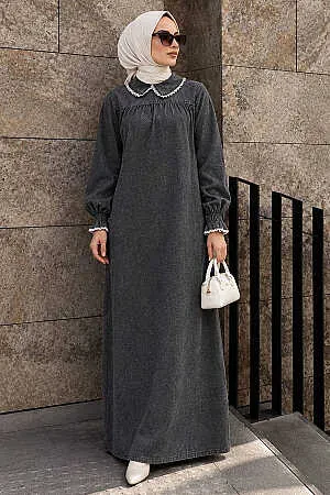 Modest Antrasit Denim Dress 19123ANT 