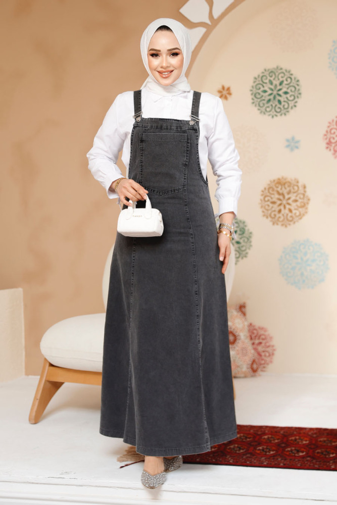 Modest Antrasit Denim Dress 19131ANT - 4