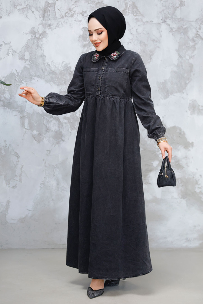 Modest Antrasit Denim Dress 19138ANT - 1