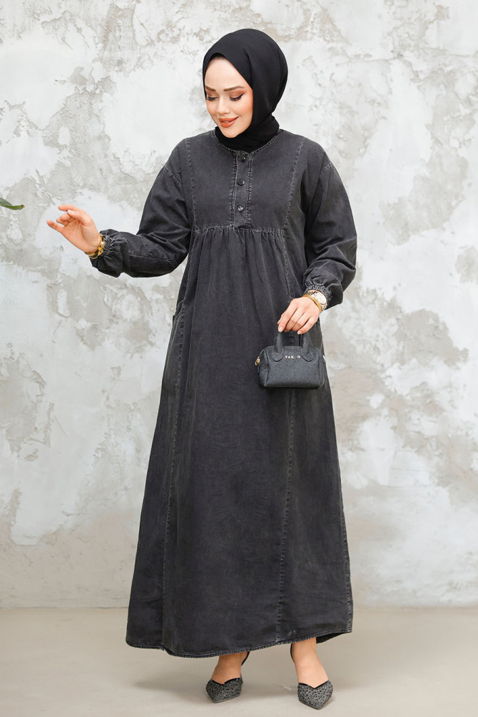 Modest Antrasit Denim Dress 19139ANT - 2