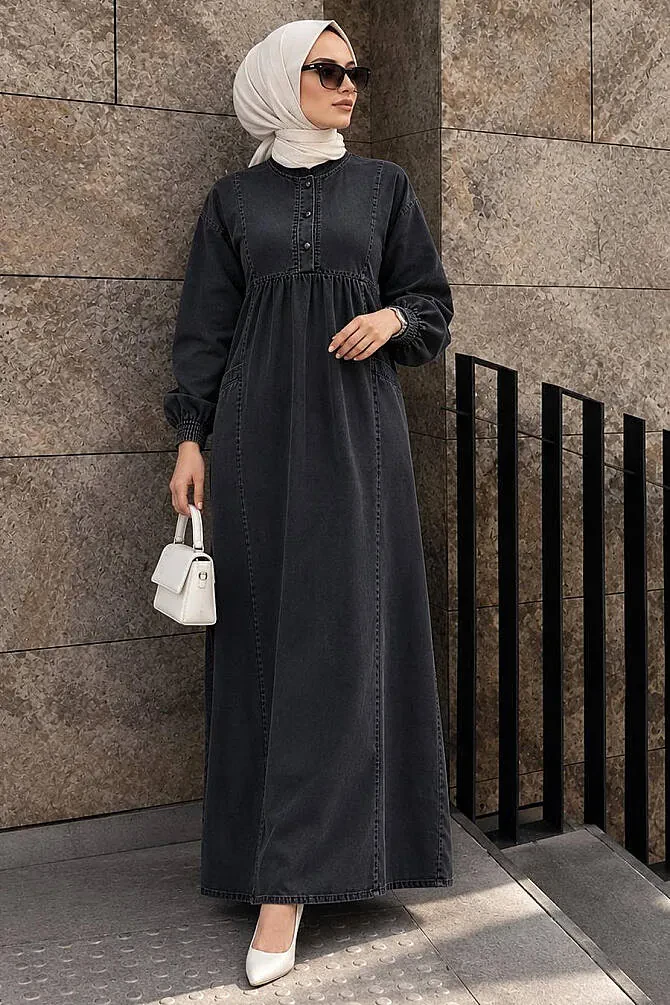 Modest Antrasit Denim Dress 19139ANT - 1