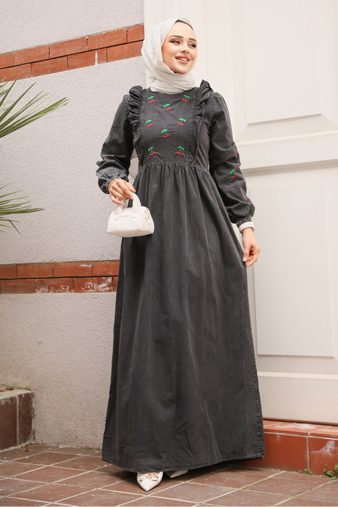 Modest Antrasit Denim Dress 19146ANT - 2