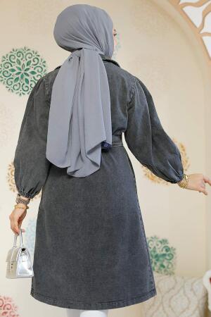 Modest Antrasit Denim Trench Coat 19128ANT - 3