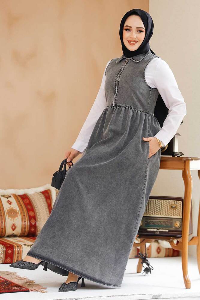 Modest Antrasit Gilet Denim Dress 19135ANT - 1