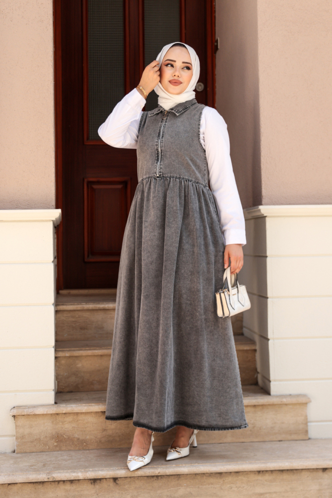 Modest Antrasit Gilet Denim Dress 19135ANT - 1
