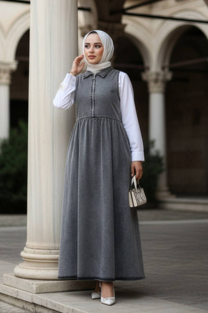 Modest Antrasit Gilet Denim Dress 19135ANT - 1