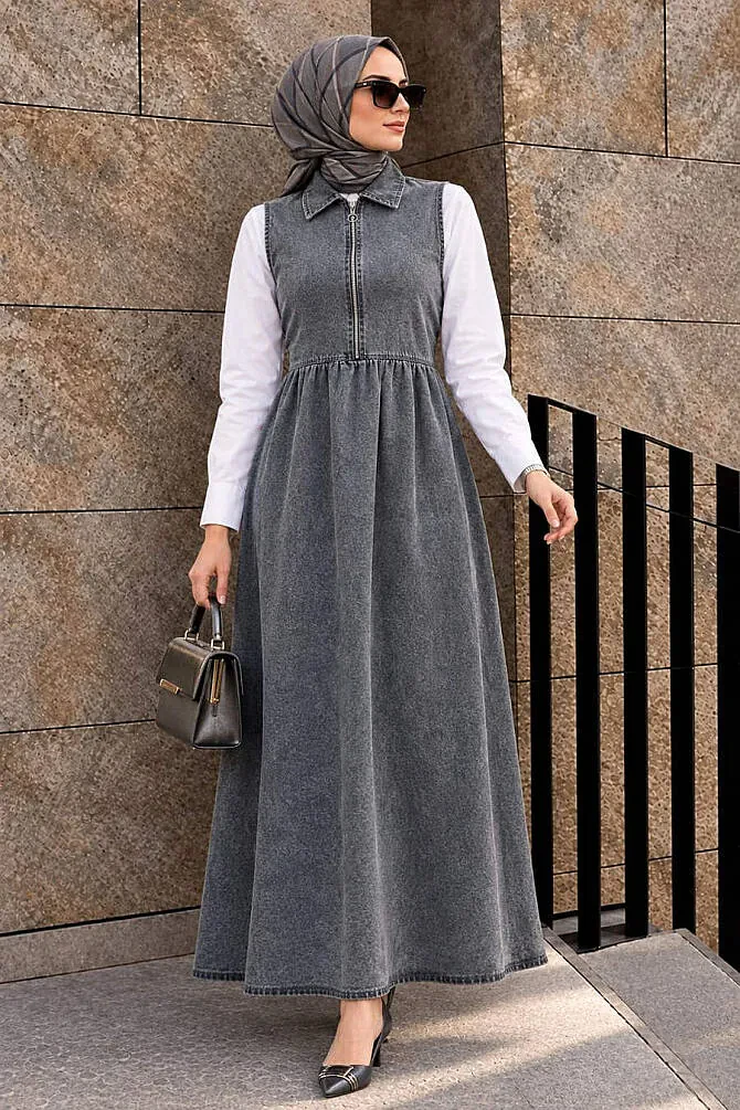Modest Antrasit Gilet Denim Dress 19135ANT - 1