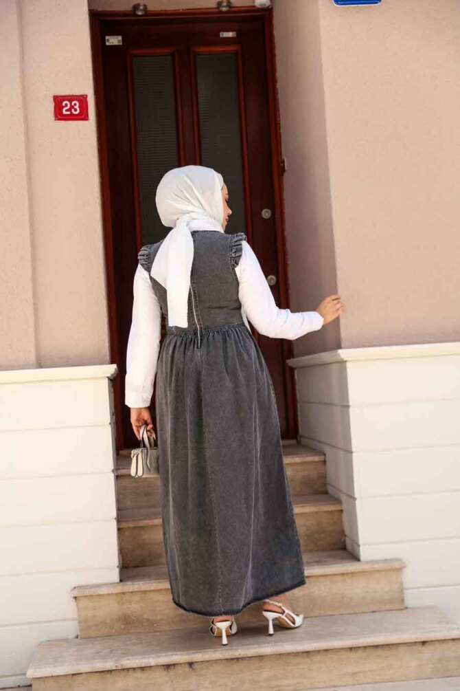 Modest Antrasit Long Denim Dress 19134ANT - 3