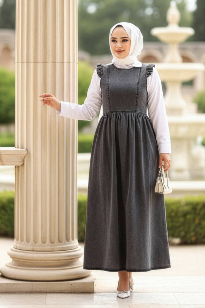 Modest Antrasit Long Denim Dress 19134ANT - 1