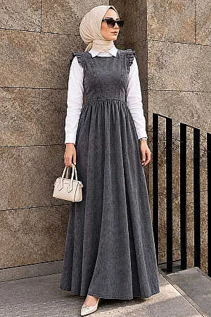 Modest Antrasit Long Denim Dress 19134ANT - 1