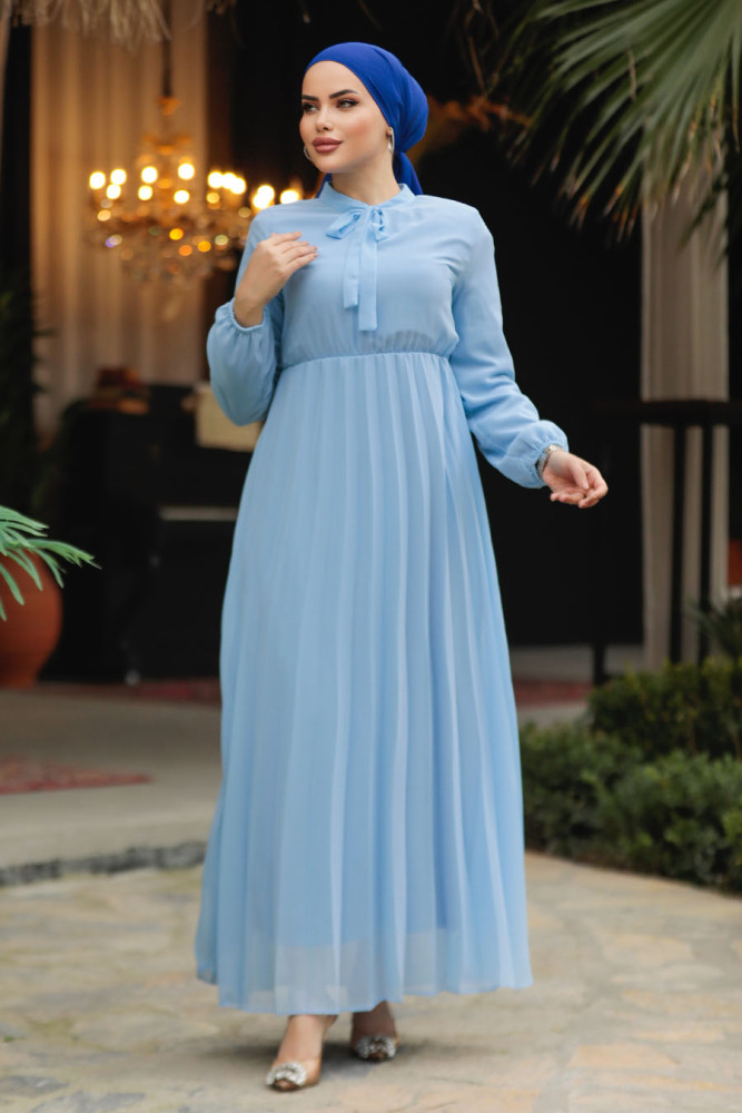 Modest Baby Blue Chiffon Maxi Dresses 50351BM - 2