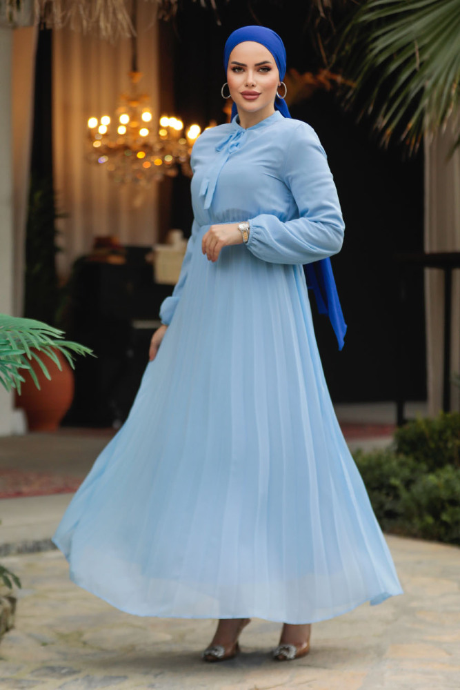 Modest Baby Blue Chiffon Maxi Dresses 50351BM - 3