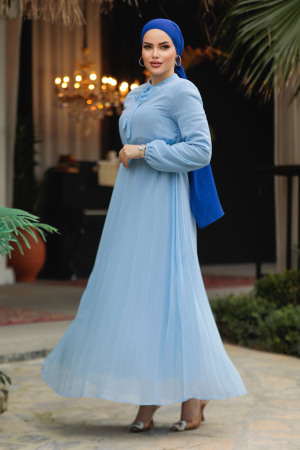 Modest Baby Blue Chiffon Maxi Dresses 50351BM - 4