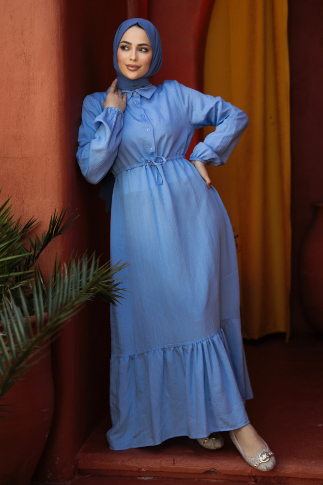 Modest Baby Blue Eid Dress 23181BM - 2