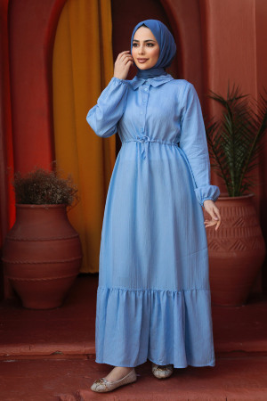 Modest Baby Blue Eid Dress 23181BM - 3