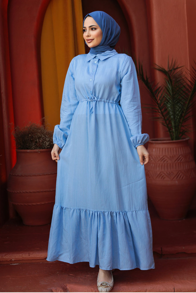 Modest Baby Blue Eid Dress 23181BM - 4